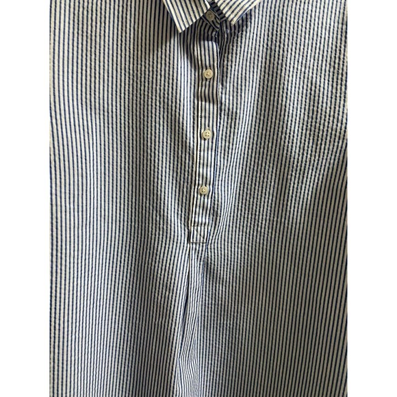 LL Bean Women's Vacationland Seersucker Shirt Short-Sleeve White Blue Stripe 1X - Picture 5 of 10